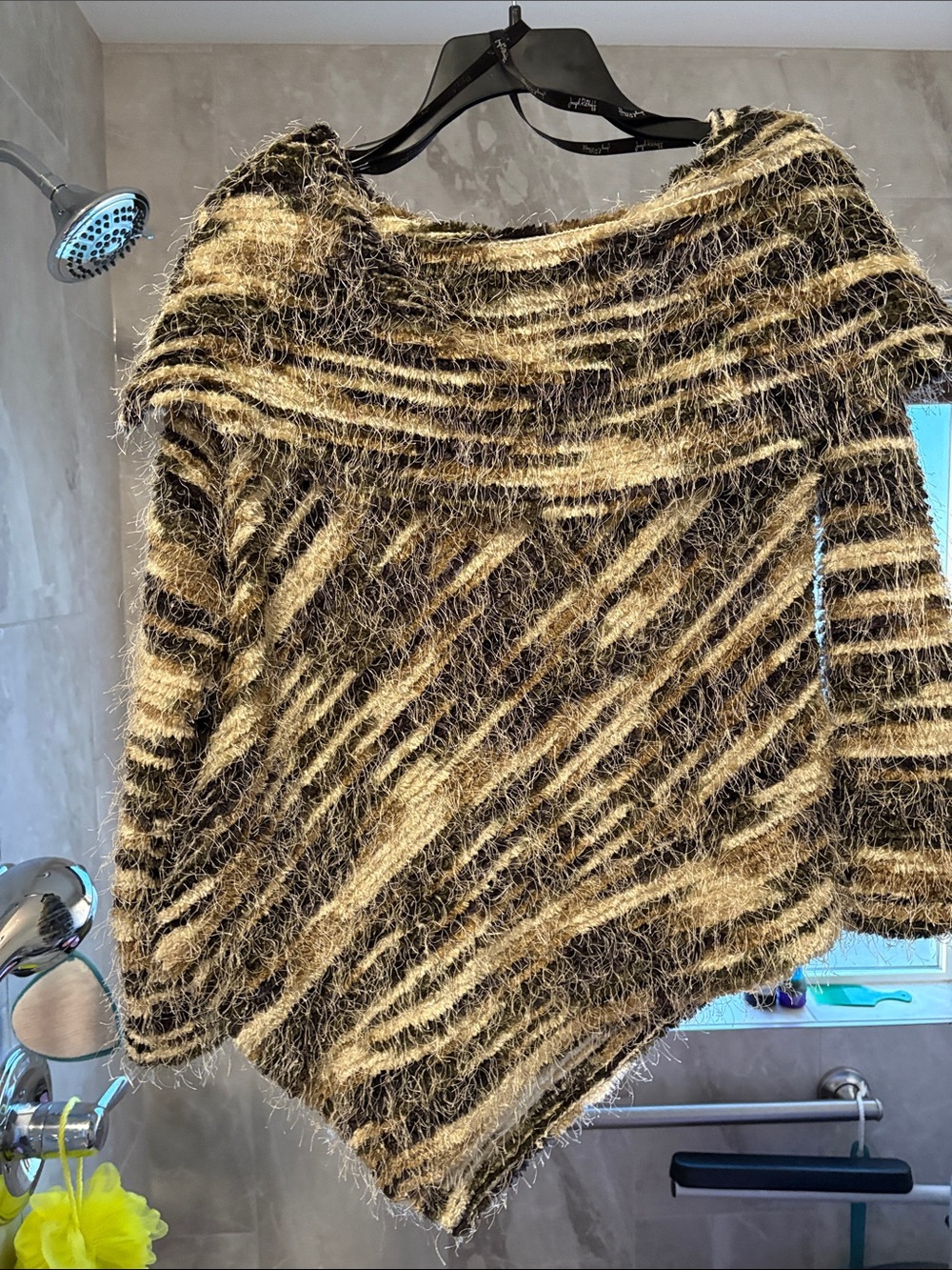 Joseph Ribkoff Black and Gold Fuzzy Off-Shoulder Sweater